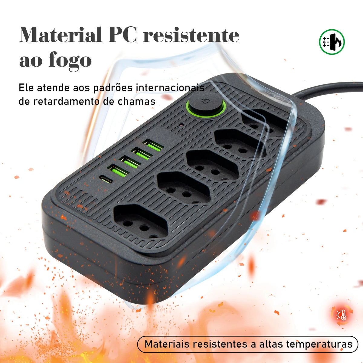 Power Extension Cord with Master Switch, 5m (16.4 ft) 100-240V AC, 10A Grounded Extension Socket
