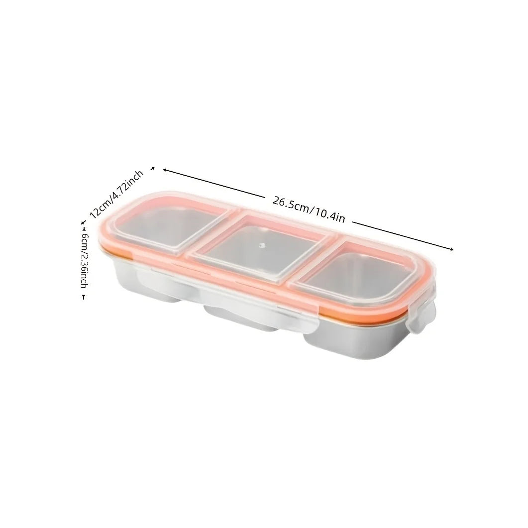 304 Stainless Steel Divided Lunch Box, 3-Compartment Portable Food Container with Lid, Dishwasher Safe for School Office Travel