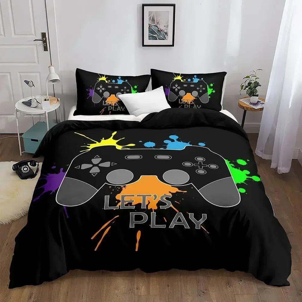 Gamer Bedding Set 3-Piece Duvet Cover & 2 Pillowcases – Video Game Controller Design for Kids & Teens
