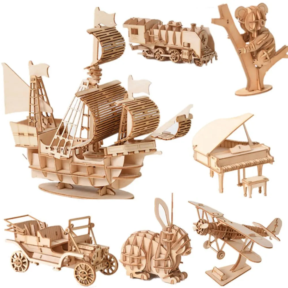 DIY 3D Wooden Mechanical Puzzle Kit - Buildable Ship Model Ornament, Handmade Assembly Game, Christmas Gift