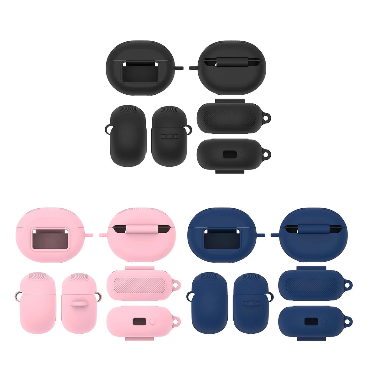 Silicone Shockproof Earbud Case with Carabiner - Anti‑Slip Protective Cover for True Wireless Charging Case