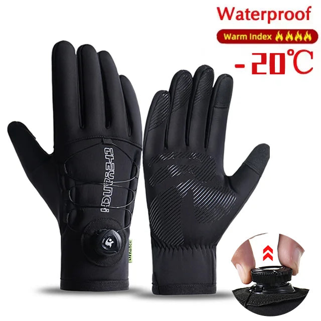 Unisex Winter Waterproof Cycling Gloves - Touchscreen Fleece-Lined Non-Slip Full-Finger Gloves for Motorcycle, Ski & Outdoor Sports