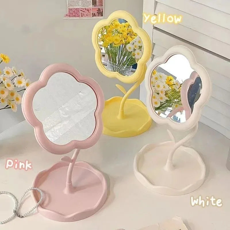 Flower Desktop Dressing Mirror – Round Tabletop Makeup Mirror for Bedroom & Dorm