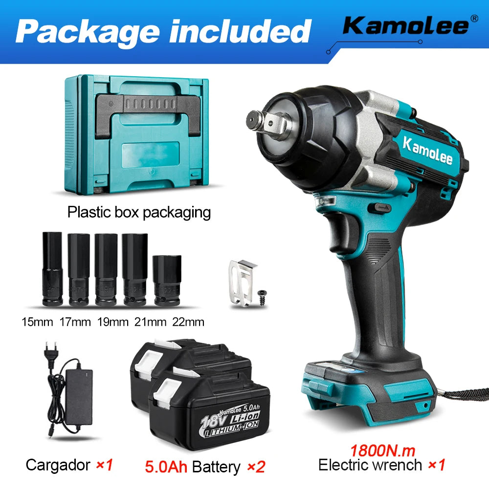 1800 N·m (≈1,328 ft·lb) Brushless Cordless Impact Wrench - 1/2 in (12.7 mm) Drive, High Torque, 18V/21V Battery Compatible
