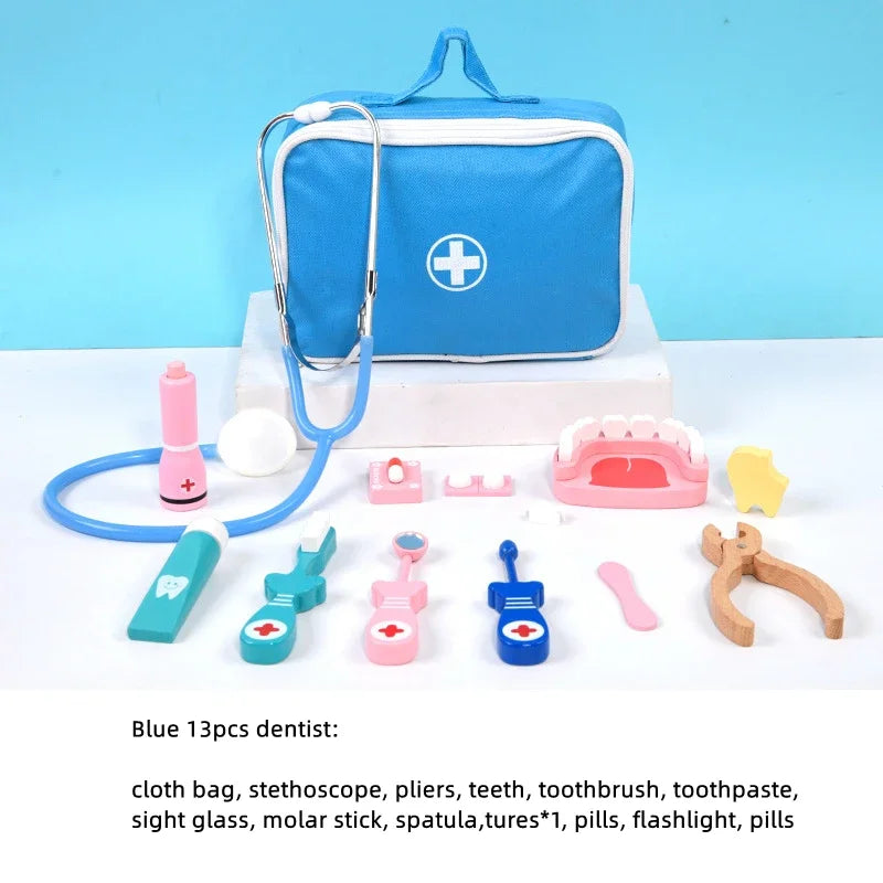 Wooden Doctor and Dentist Pretend Play Set for Kids, Educational Medical Role Play Toy