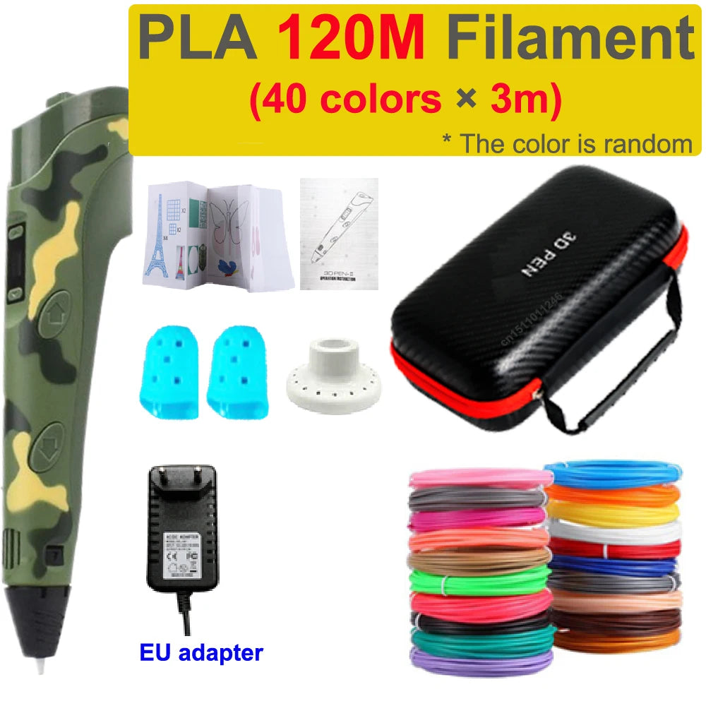 3D Printing Pen for Kids with Travel Case — PLA 1.75mm Filament, LED Display, Adjustable Temp & Speed, DIY Drawing Gift