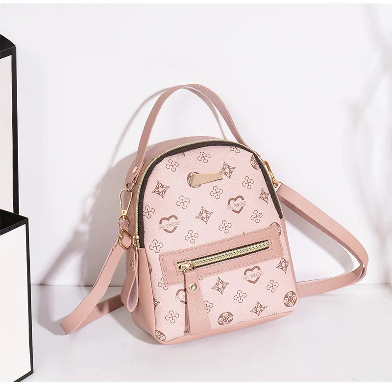 Flower Print PU Backpack for Women - Fresh Student School Bag