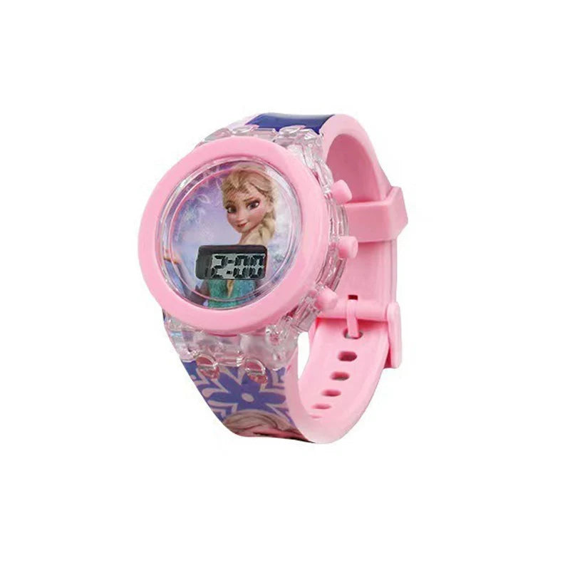 Kids LED Light-Up Digital Watch – 36mm Case, Cartoon Characters, 3BAR Water Resistant, Soft Rubber Strap