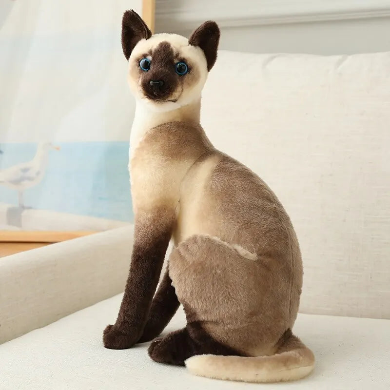 Siamese Cat Plush Toy 7.9–9.8 in (20–25 cm) Lifelike Stuffed Cat, Soft Cuddly Decor & Gift