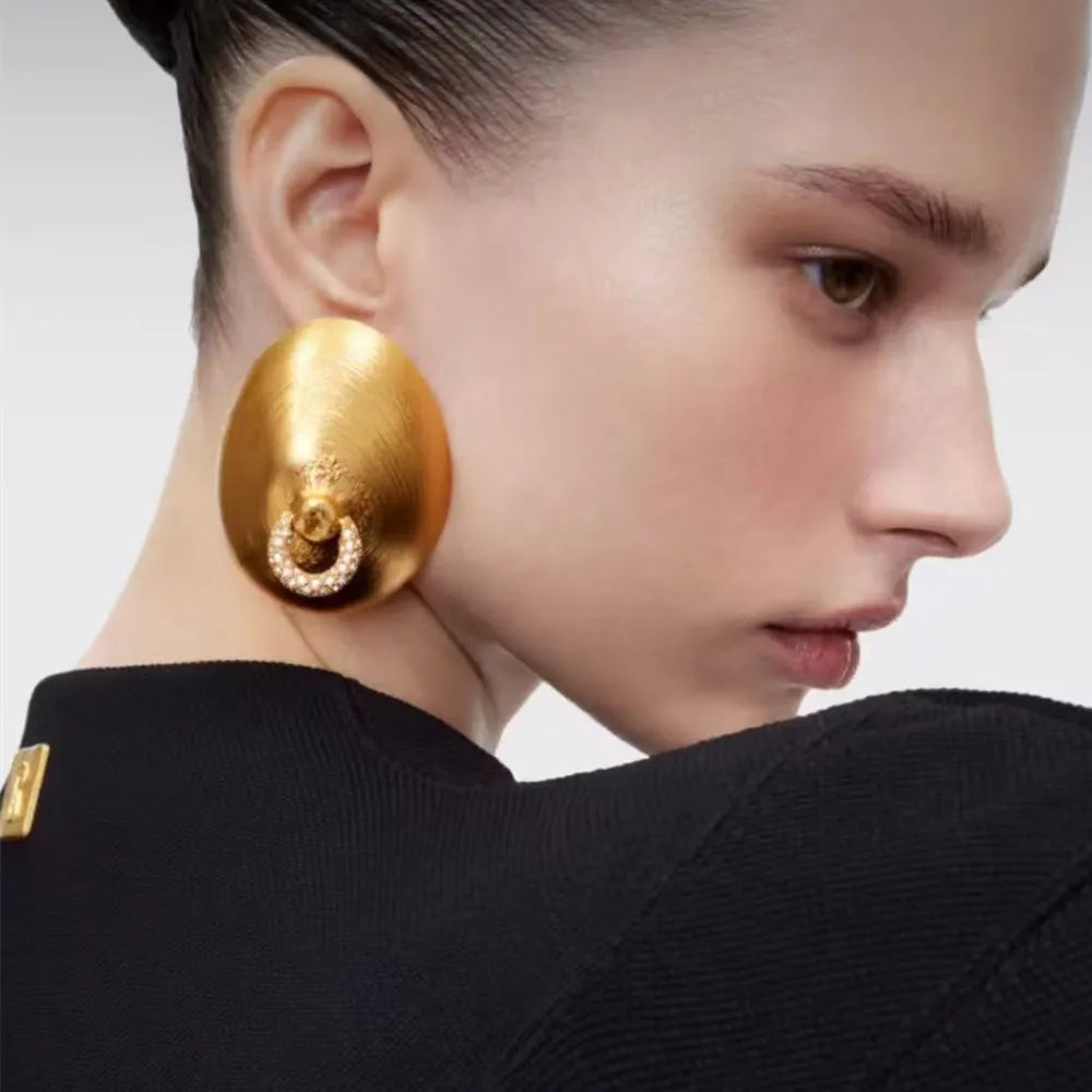 Baroque Oval Dangle Earrings - Copper-Plated Statement view 2
