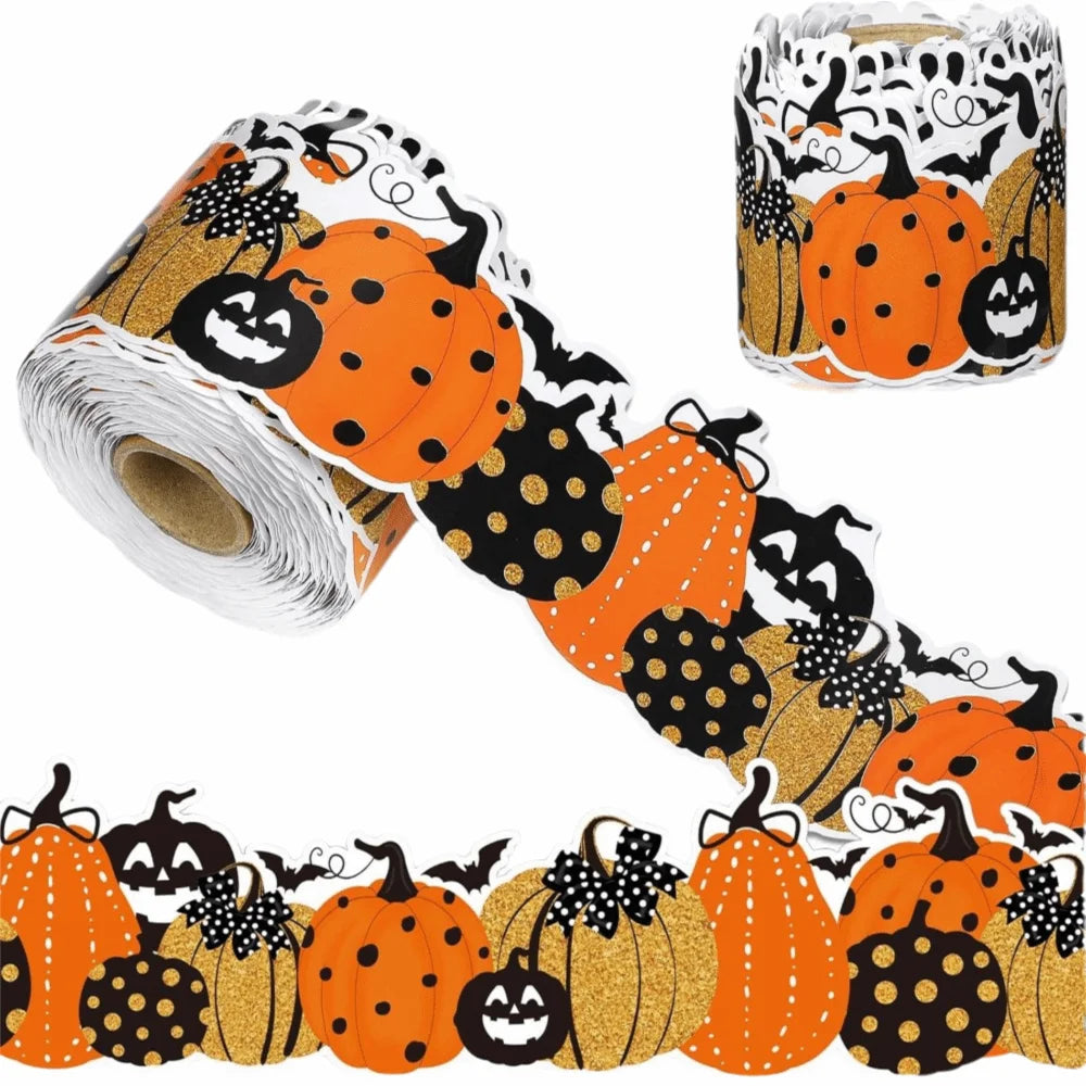 Halloween Pumpkin Border Sticker – Scalloped Wavy Self-Adhesive Trim, 10 m (32.8 ft) x 7.6 cm (2.99 in)