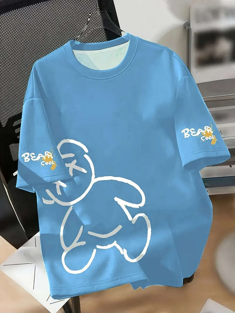 Men's Breathable Summer Round Neck T-Shirt – Cartoon Bear Print Casual Tee