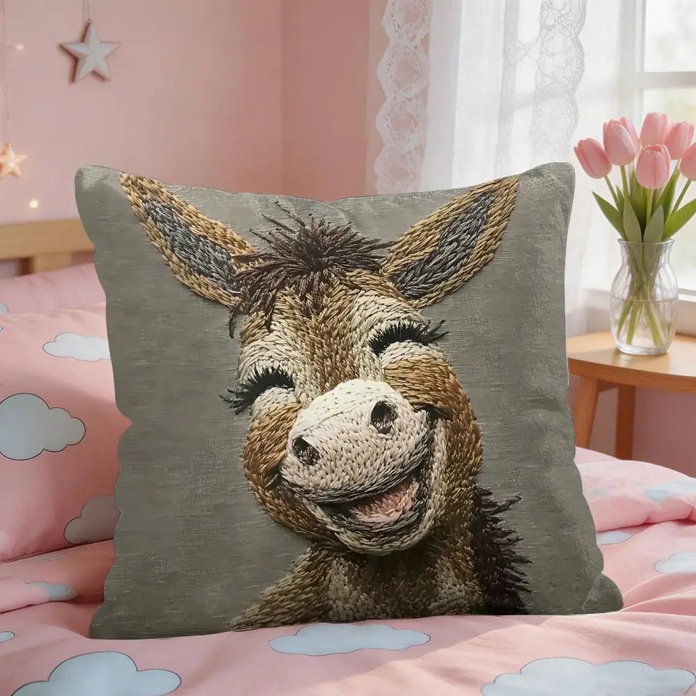 Spooky Goat Face 2D Short Plush Square Cushion Cover 16x16 in (40x40 cm) Sofa Throw Pillow Case