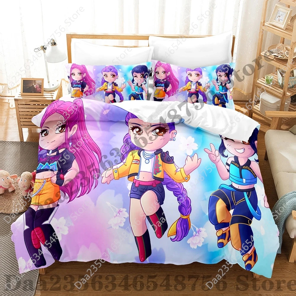 K-Pop Demon Hunter Anime 3D Print Duvet Cover Set – Twin/Full/Queen/King 3-Piece Bedding (Duvet Cover + 2 Pillowcases)