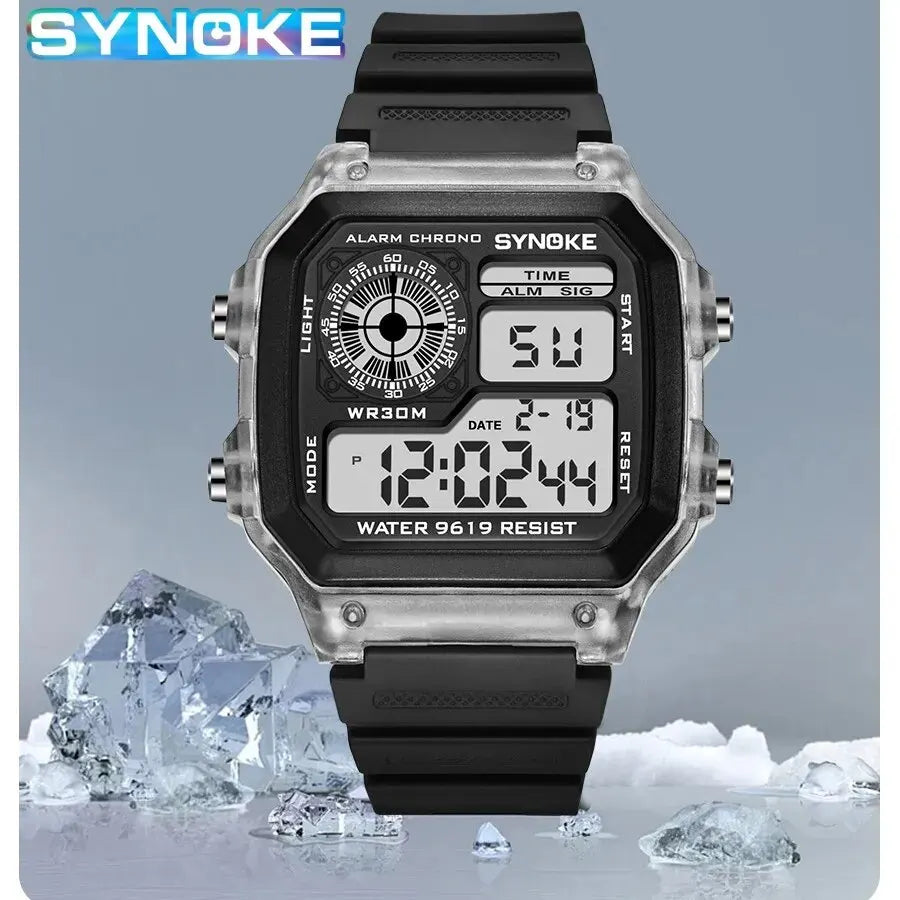 Unisex Digital Sports Watch 44mm Waterproof 3ATM LED Backlight Alarm Stopwatch