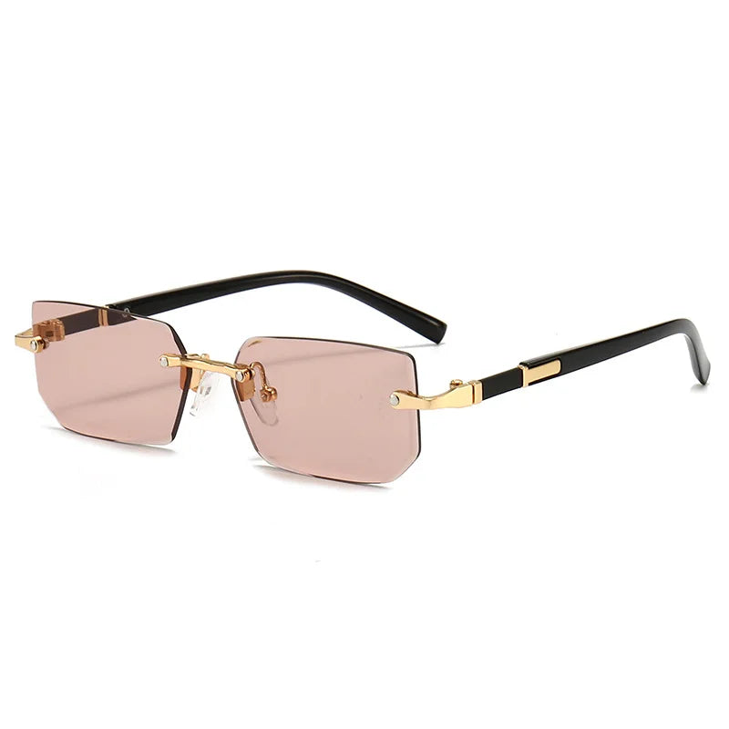 Rimless Rectangle Sunglasses for Women Small Frame Fashion Summer Travel Shades