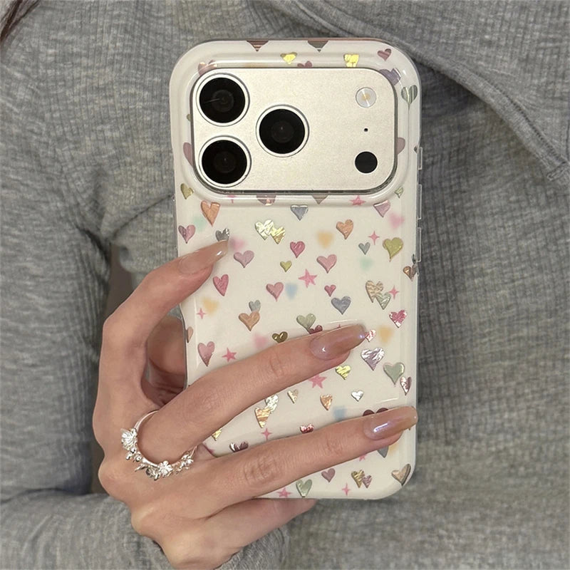 Colorful Heart Cartoon Phone Case - Shockproof Silicone TPU Cover for iPhone (Multiple Models)