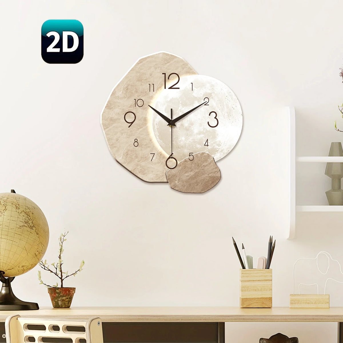 Moon Design Silent Quartz Wall Clock 13.7 in (34.7 cm) Bamboo Wood Modern Minimalist for Bedroom Living Room Office