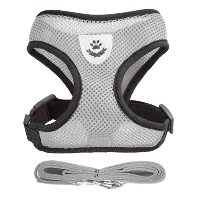 Adjustable Mesh Cat & Small Dog Harness Vest with 1.2m Leash S-XL Breathable Polyester Reflective