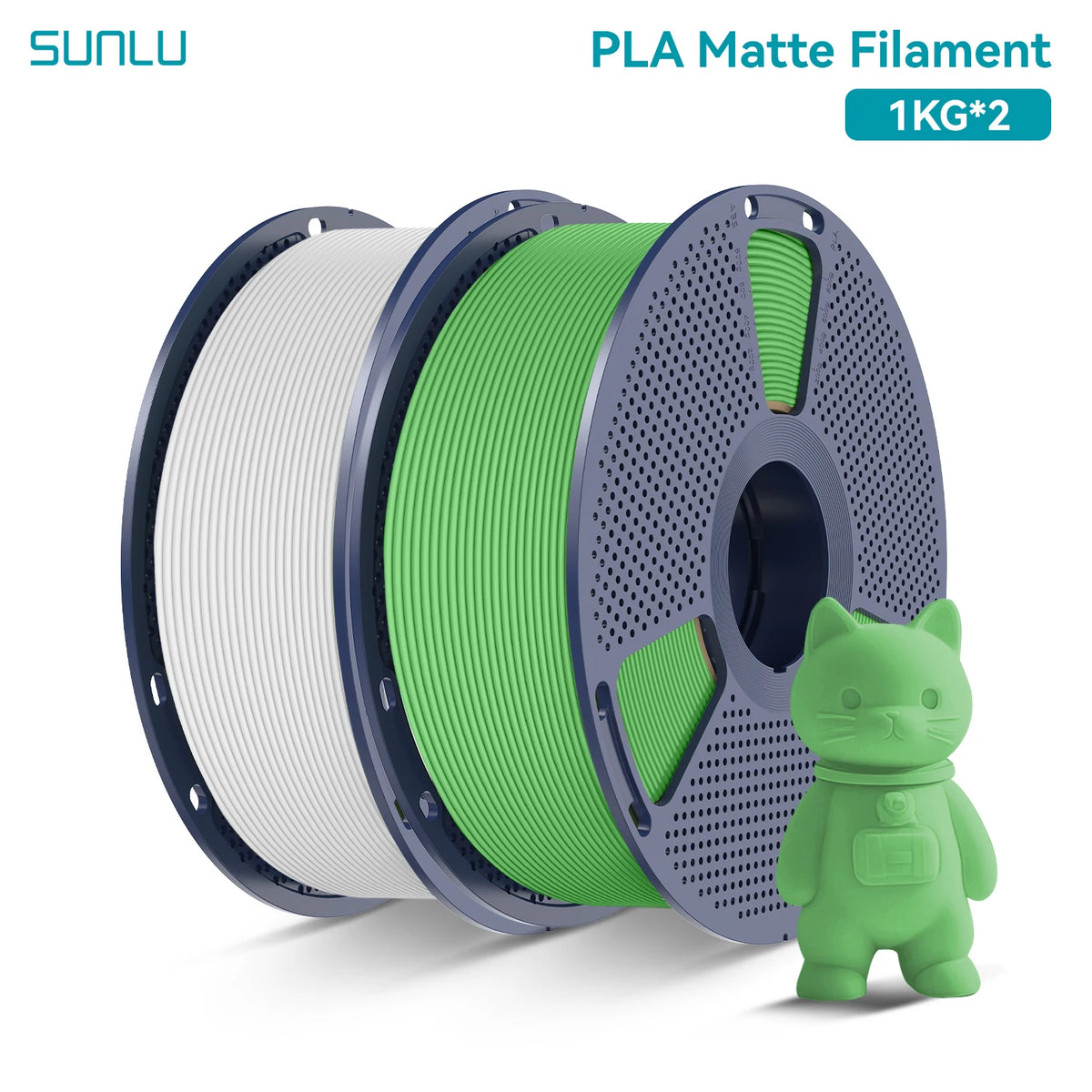 PLA Matte Filament 1.75mm 1kg Spool (2.2 lb) 2-Pack, Matte Finish Neatly Wound for FDM 3D Printers