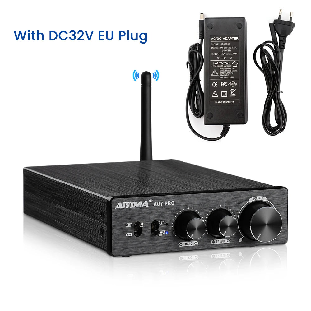 300W x2 Class D Hi‑Fi Stereo Power Amplifier with Bluetooth 5.2 AptX and RCA Inputs for Home Speakers