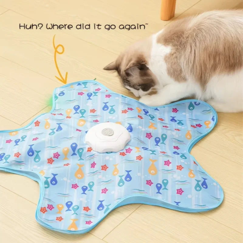 Interactive Hide-and-Seek Cat Toy - Motion-Activated Squeaky Mouse with Concealed Feathers, Waterproof Kitten Teaser