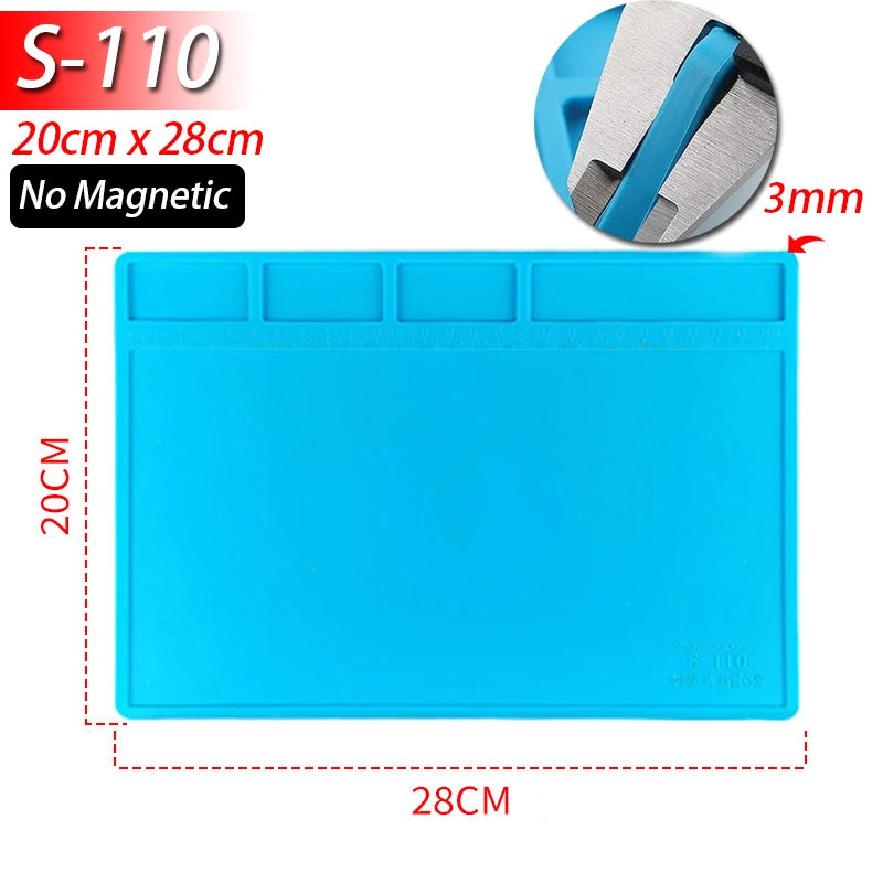 Silicone Soldering Work Mat Heat-Resistant to 932°F (500°C) Anti-Static Magnetic Repair Mat for Electronics, Phones, Laptops & Watches