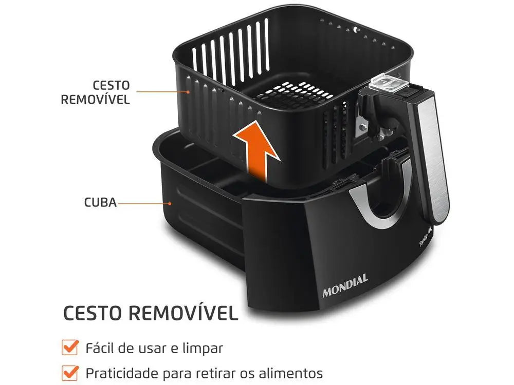 4L (4.2 qt) Oil-Free Air Fryer with Timer - Black Electric Air Fryer, Square Nonstick Basket, 110V
