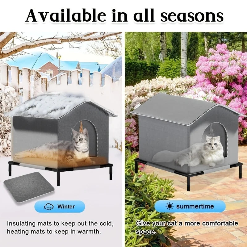 Waterproof Foldable Outdoor Cat House with Mat – Cool Summer Pet Cave Bed for Cats & Small Dogs (3 Sizes Available)
