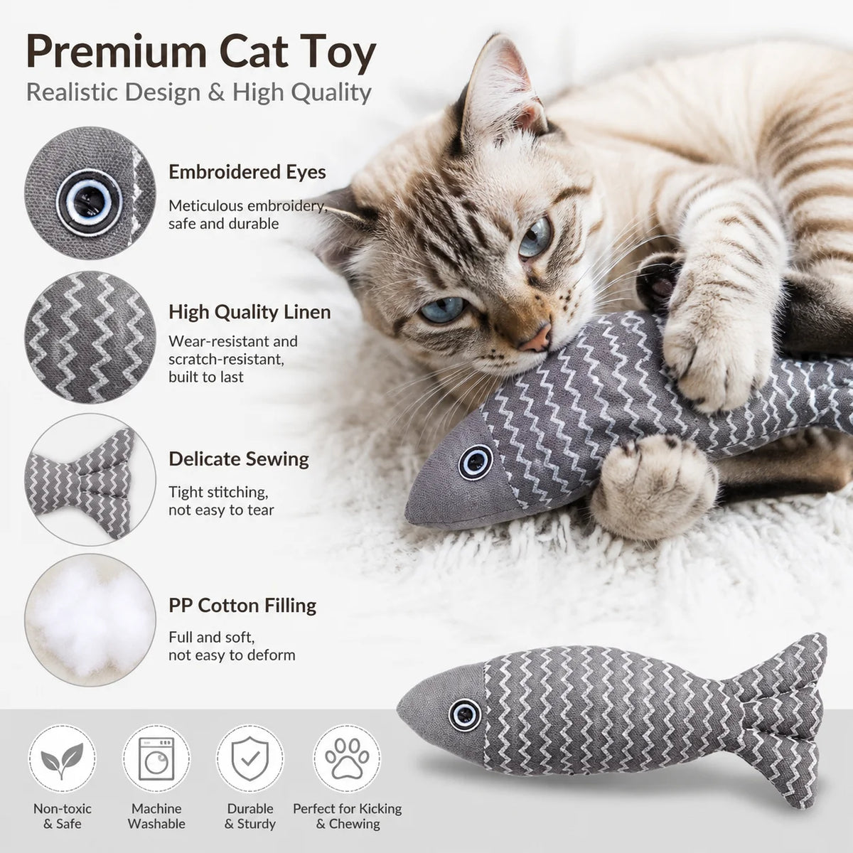 Interactive Catnip Fish Toy - Plush Kicker for Indoor Cats, 22 x 8 cm (8.7 x 3.1 in)