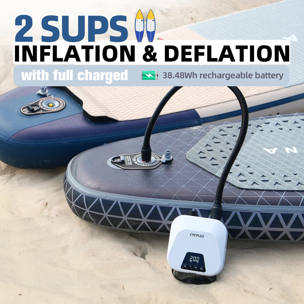 20 PSI Cordless Electric SUP Pump 38.48Wh Battery - Portable Inflator for Paddle Boards, Inflatable Boats & Air Mattresses