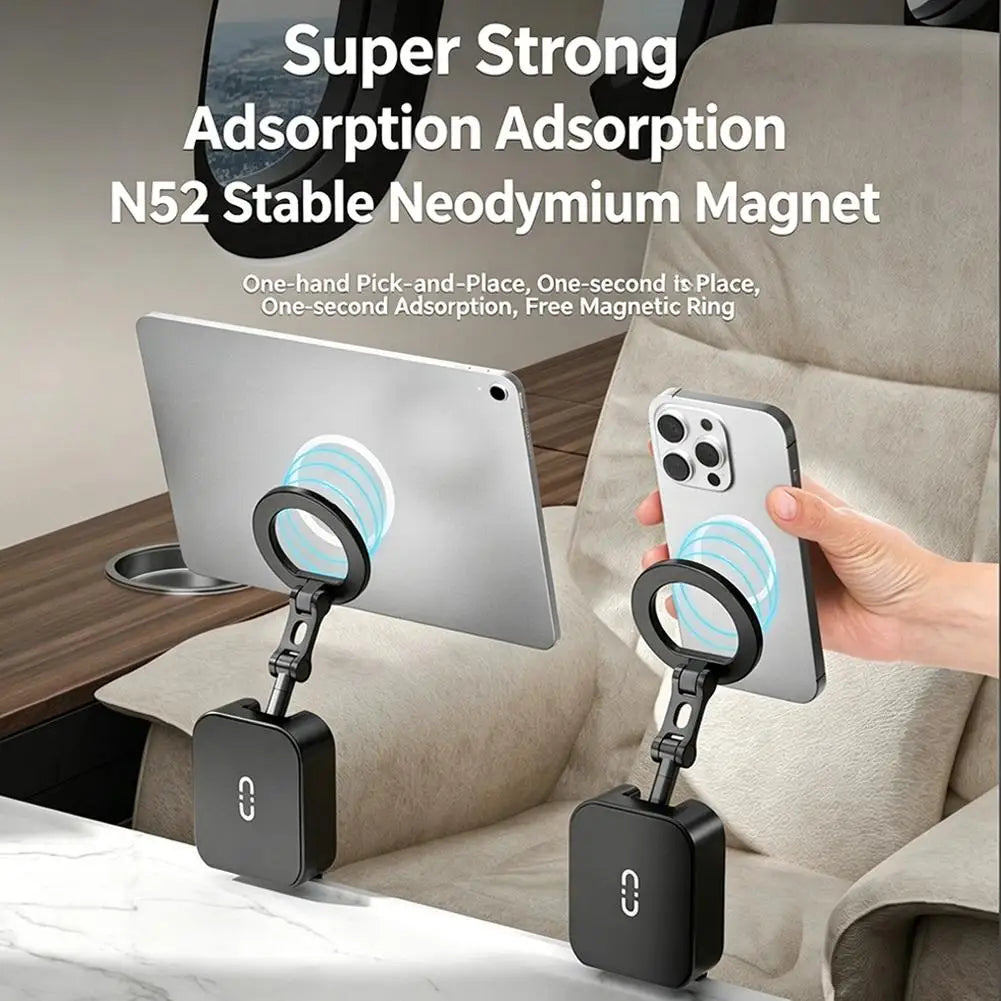 3-in-1 Magnetic Foldable Phone Stand Clip-On Mount for Airplane Tray Table, Desk and Travel