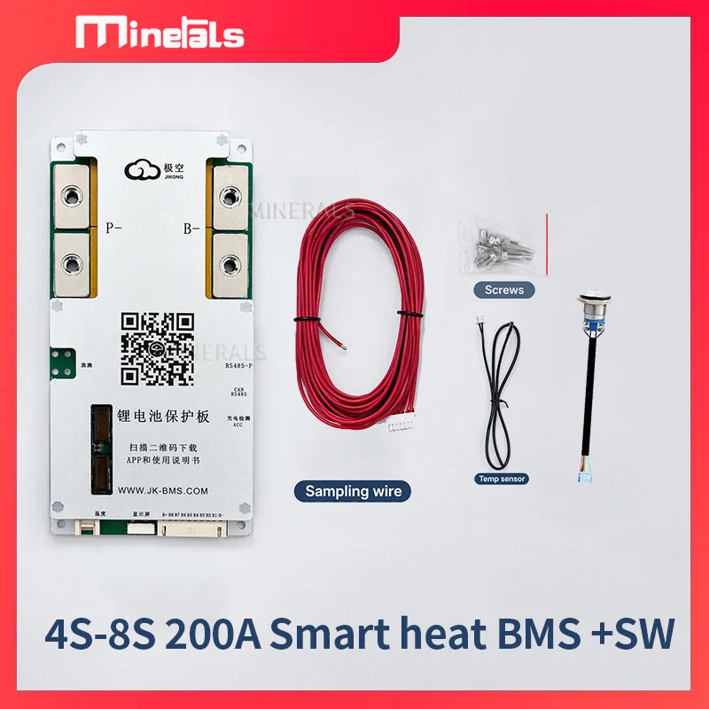Smart BMS 3S–8S 200A Battery Management System with 2A Active Balance, Bluetooth APP & LCD — Li‑ion / LiFePO4, 12V/24V