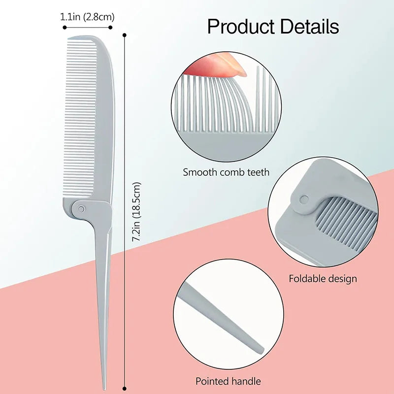 Portable Folding Tail Comb - Mini Compact Rat Tail Parting Comb for Wigs & Travel