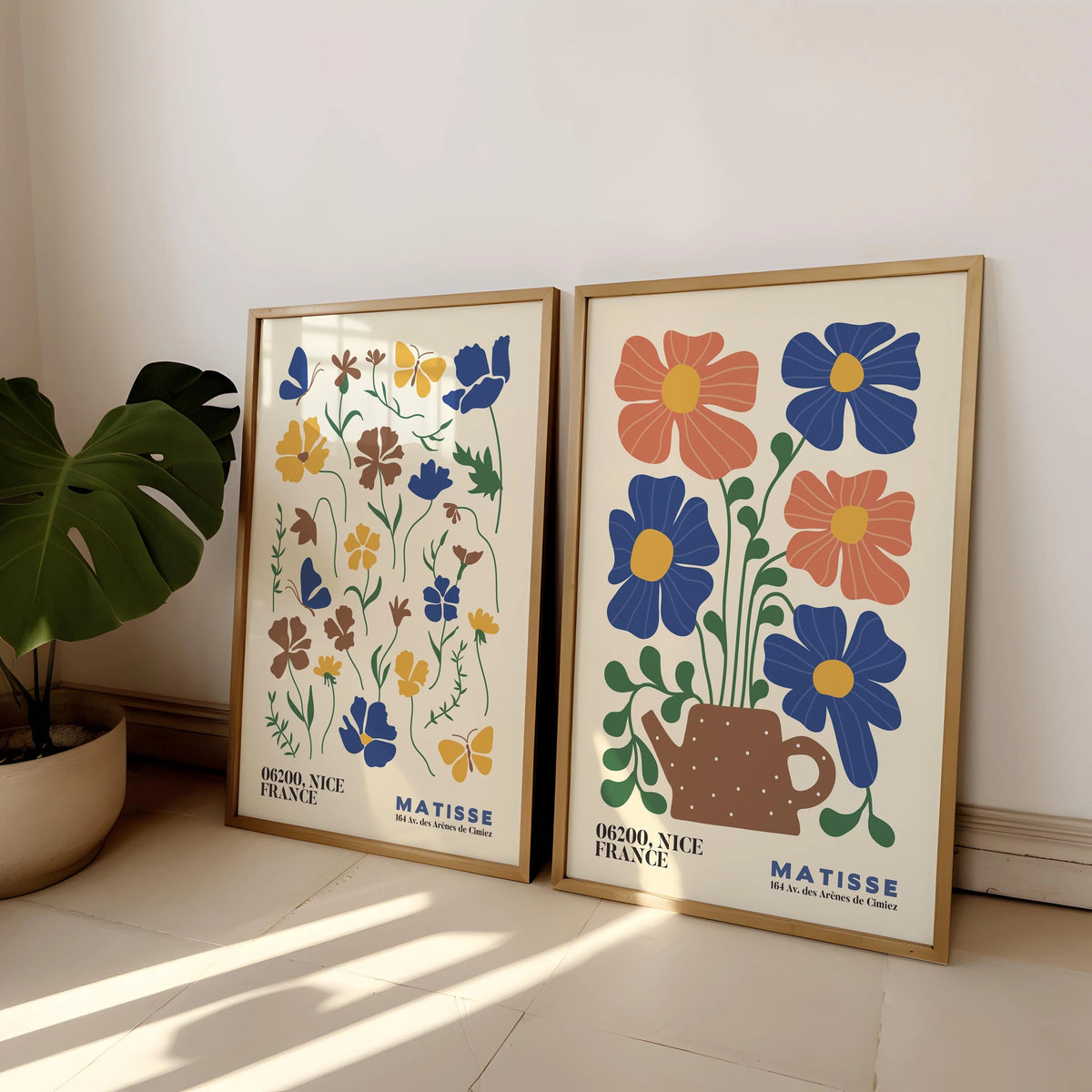 2-Piece Frameless Matisse Floral Canvas Prints - Bohemian Mid-Century Modern Wall Art for Bedroom & Living Room