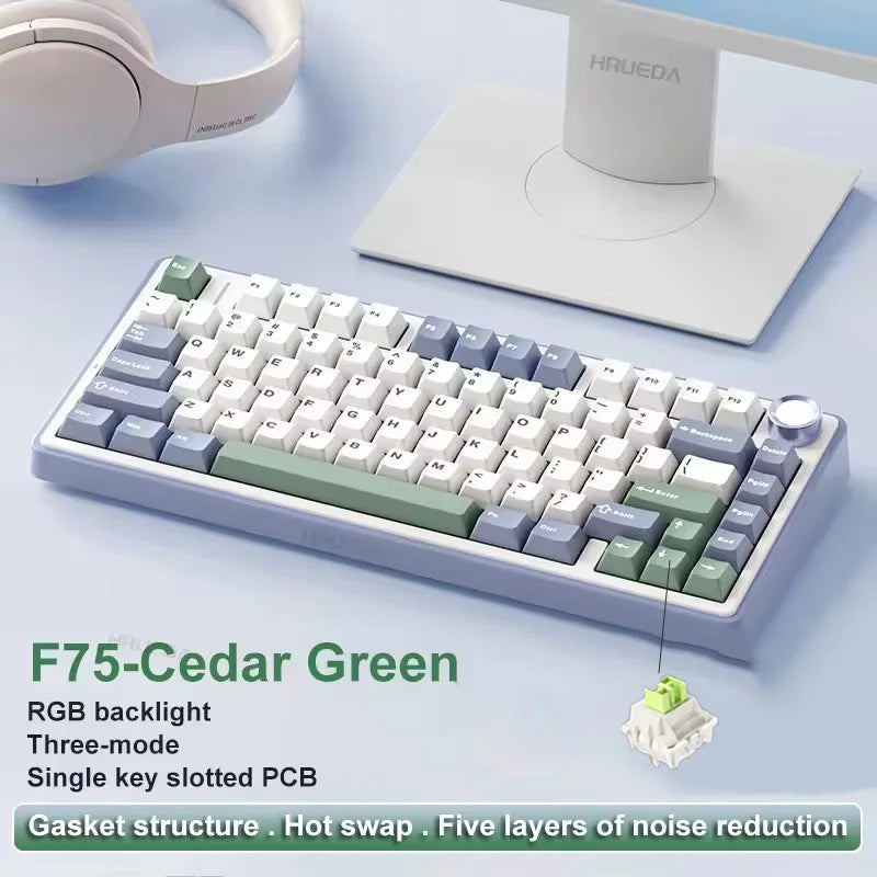 75% RGB Mechanical Gaming Keyboard — 2.4G Wireless, Bluetooth & Wired USB, Hot-Swap Switches, Gasket Mount, OEM Profile