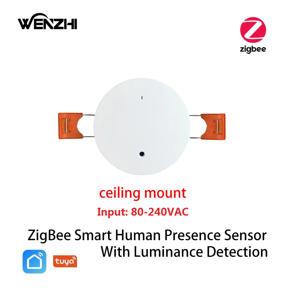 ZigBee WiFi mmWave Human Presence Sensor — Luminance & Distance Detection, AC 80–240V / USB 5V, Tuya Smart Life Compatible