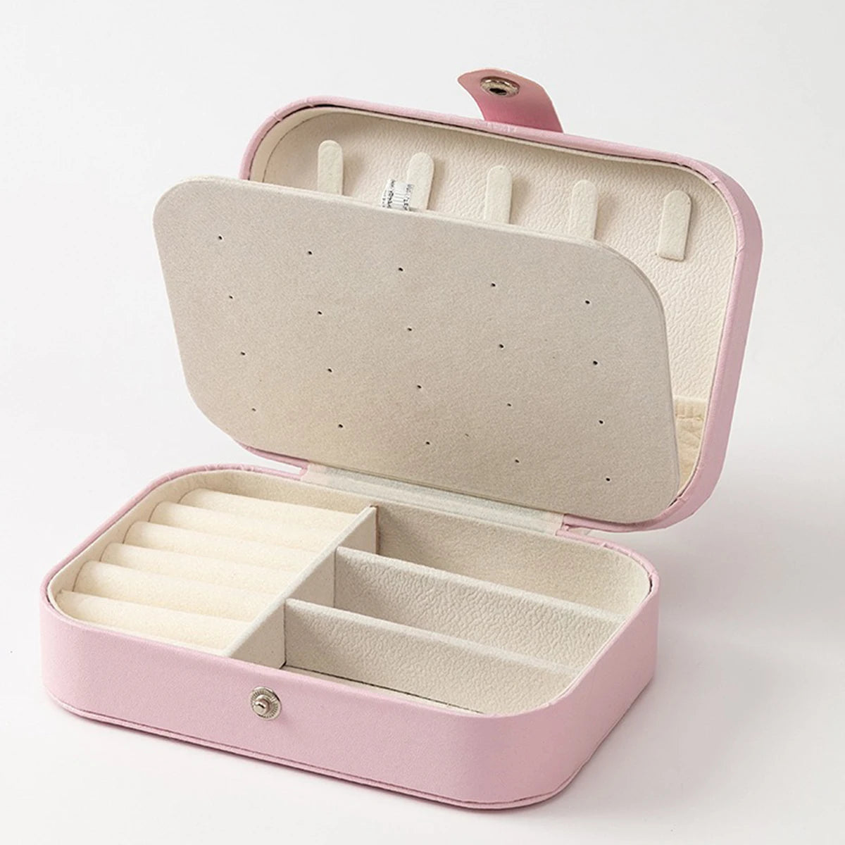 Portable Mini PU Leather Jewelry Box - Velvet-Lined Multi-Compartment Travel Organizer for Rings, Earrings & Necklaces