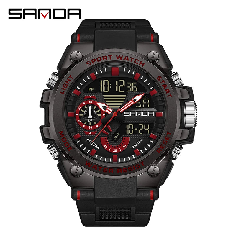 LED Dual Display Men's Digital Sports Watch - Shock Resistant Waterproof Analog-Digital