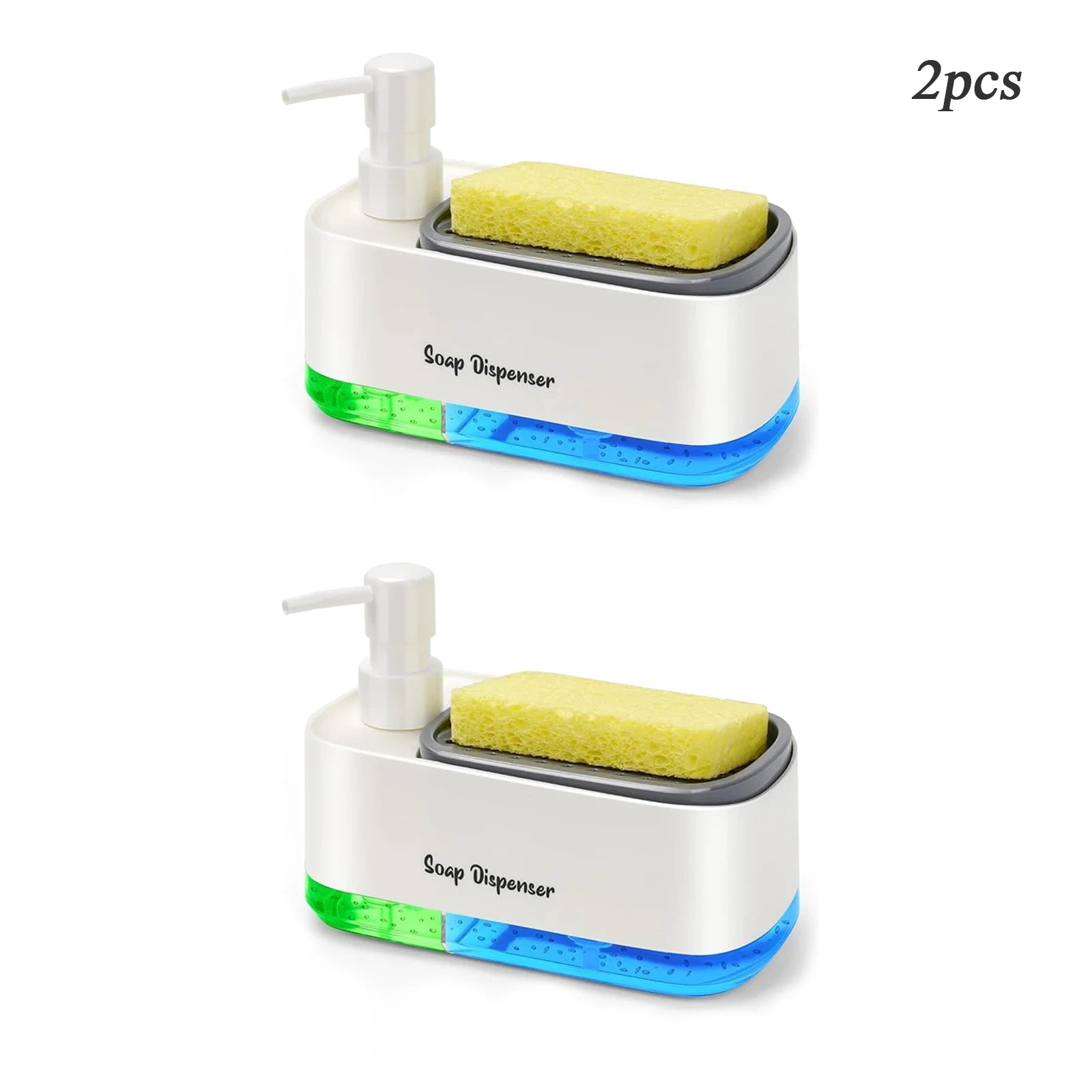2-in-1 Kitchen Soap Dispenser with Built-In Sponge Holder Countertop Dish & Hand Pump