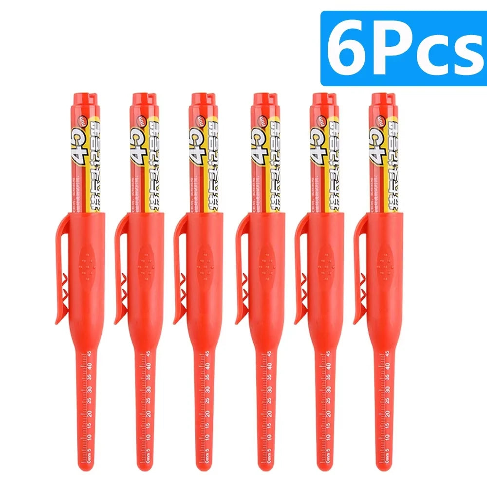 10-Pack 45mm Waterproof Permanent Marker Pens – Long-Head Quick-Dry for Woodworking & Construction, Deep-Hole Marking, Non-Toxic Black Red Blue