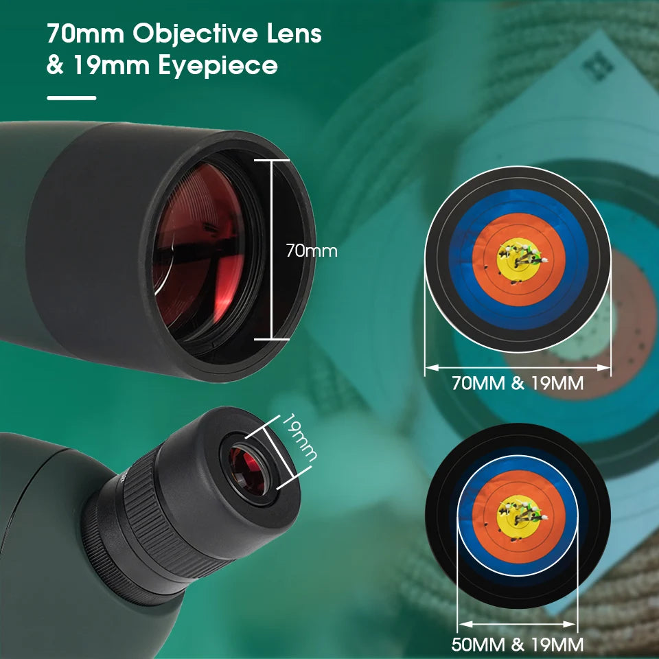 25-75x Spotting Scope — 50/60/70mm Objective Porro Prism Monocular with Phone Adapter & Mini Tripod for Bird Watching, Hunting, Archery, Camping