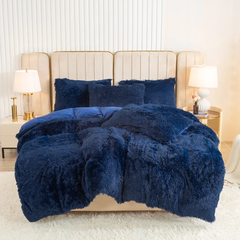 3-Piece Plush Faux Fur Duvet Cover Set - Soft Cozy Bedding, Multiple Sizes (1.0–2.0 m | 3.3–6.6 ft) for Bedroom, Guest Room, Dorm