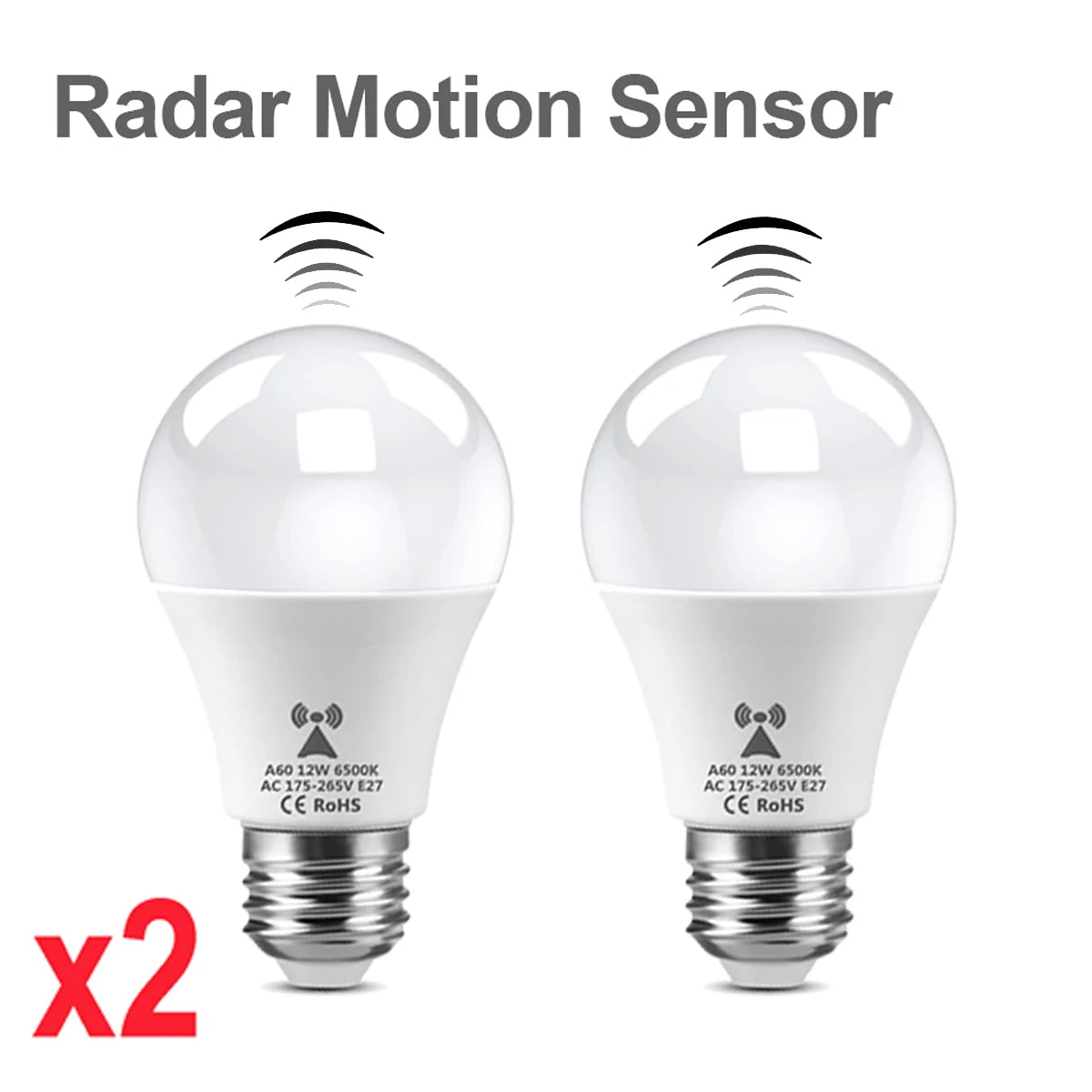 2-Pack LED Motion Sensor Night Light — Radar Microwave Induction, E27 12W, Auto On/Off in Dark, 110–220V for Bedroom & Nursery