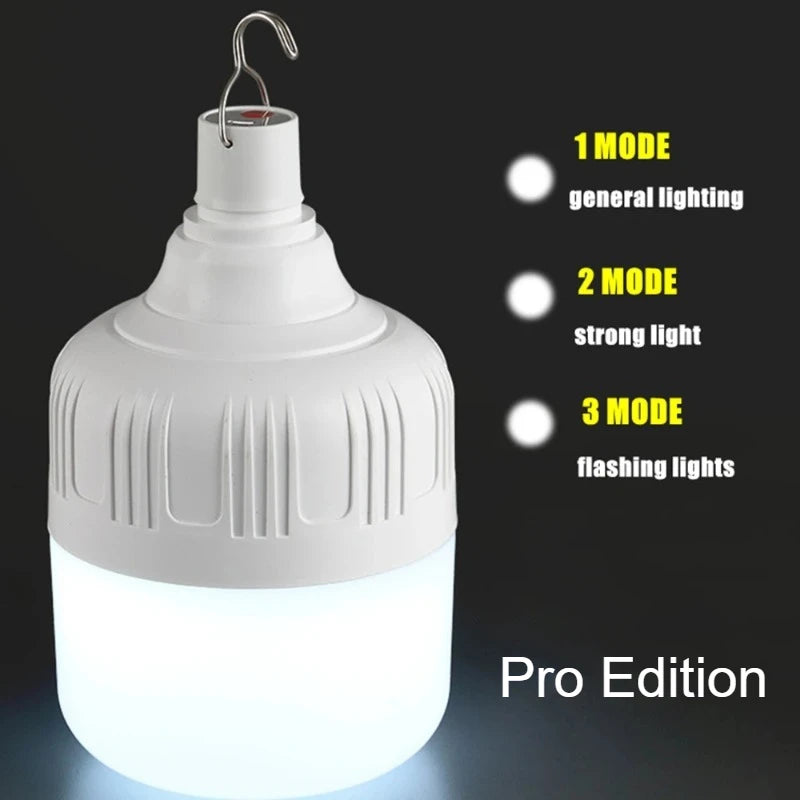 USB Rechargeable High-Power LED Camping Lantern with Hook, Portable Emergency Bulb for BBQ, Tents and Patio