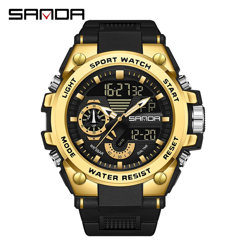 LED Dual Display Men's Digital Sports Watch - Shock Resistant Waterproof Analog-Digital