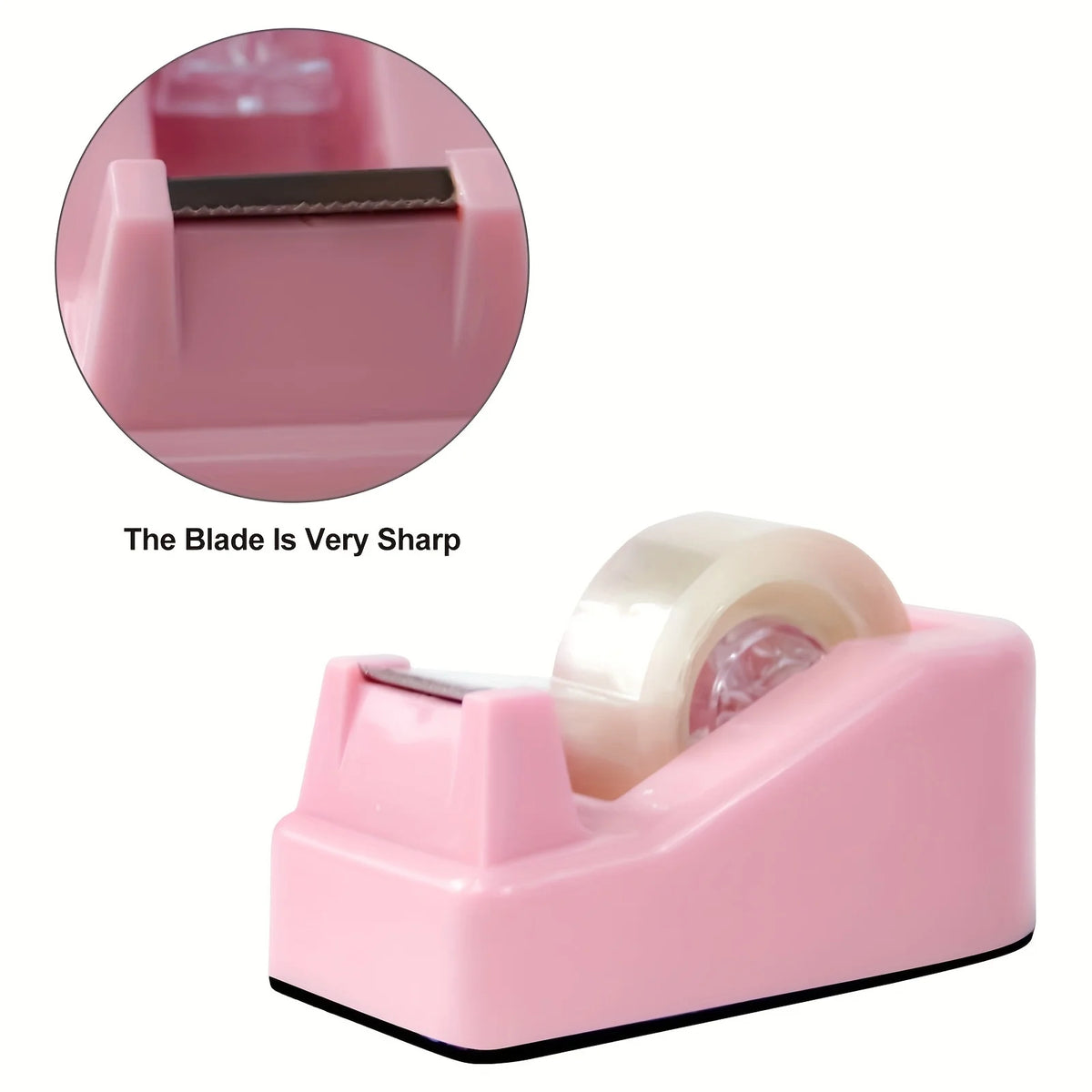 Pink Tape Dispenser with Weighted Non-Skid Base – Desk Tape Cutter (Tape Not Included)