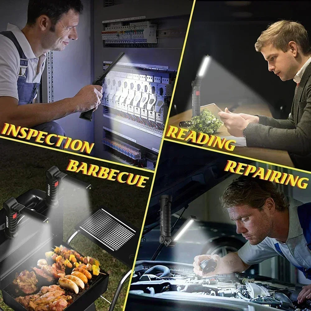 Portable COB LED Work Light – USB Rechargeable Inspection Lamp with Magnetic Hook & 360° Swivel