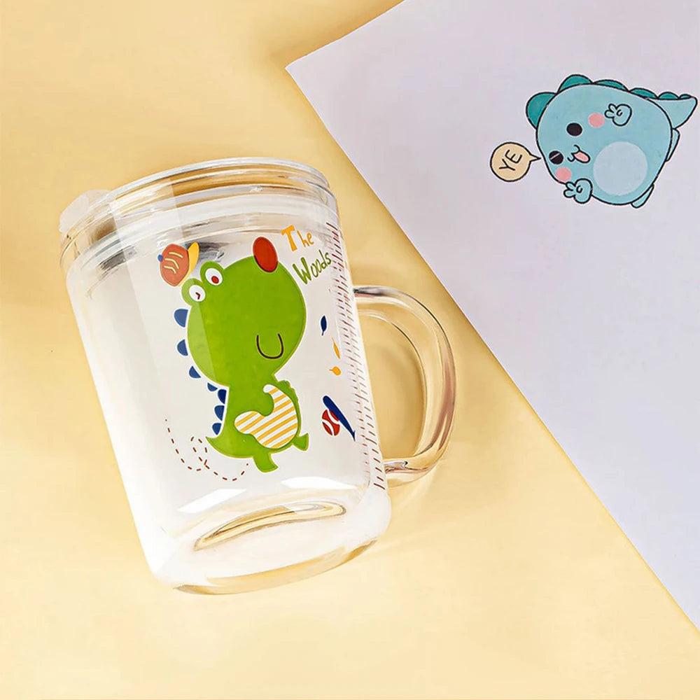 350ml Unicorn Kids Glass Cup with Straw Lid, Transparent Milk & Breakfast Cup with Measurement Scale