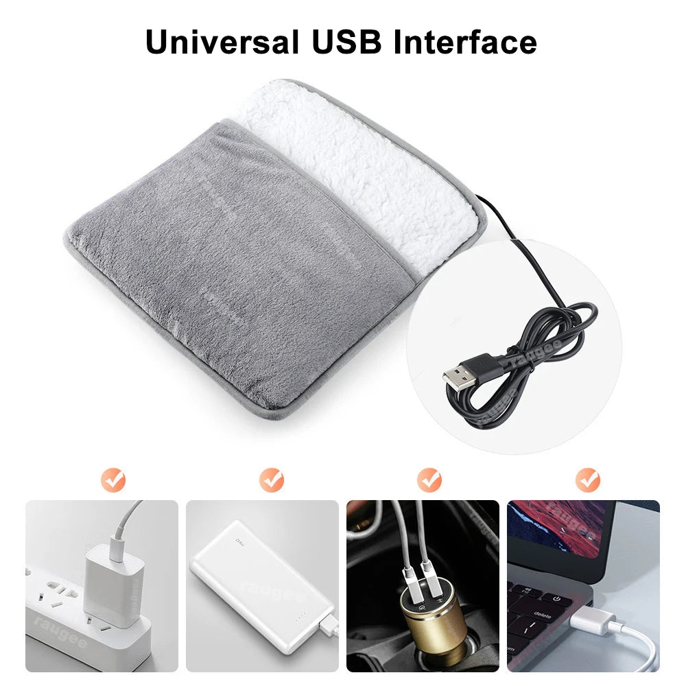 USB Electric Foot Warmer Pad - Soft Flannel Washable Heating Mat, Constant Temperature for Home & Office